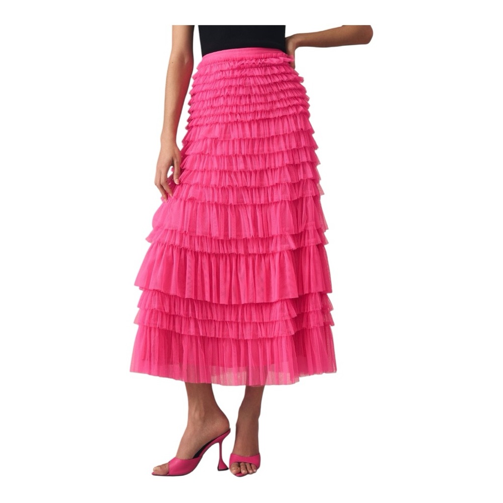 Anthropologie Let Me Be Ruffled Tulle Midi Skirt